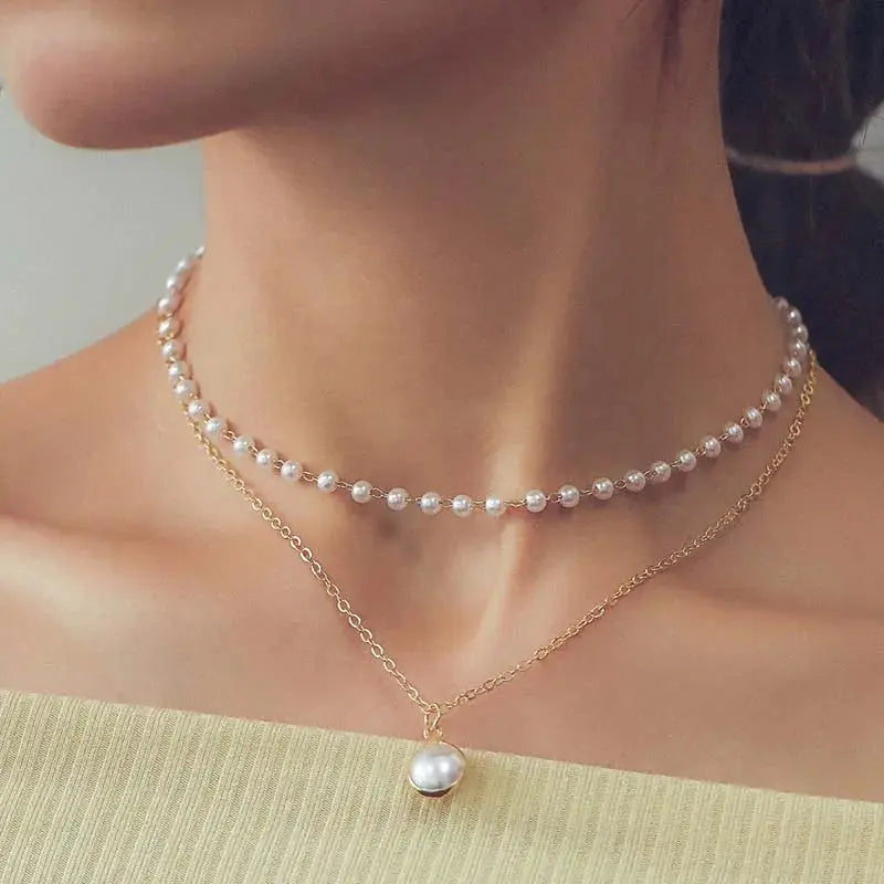 Collier ras du cou en perles couleur or pour femmes et filles, Simple, Double couche, chaîne de cou, bijoux cadeau, nouvelle mode 2025 - HBeauty For Ever