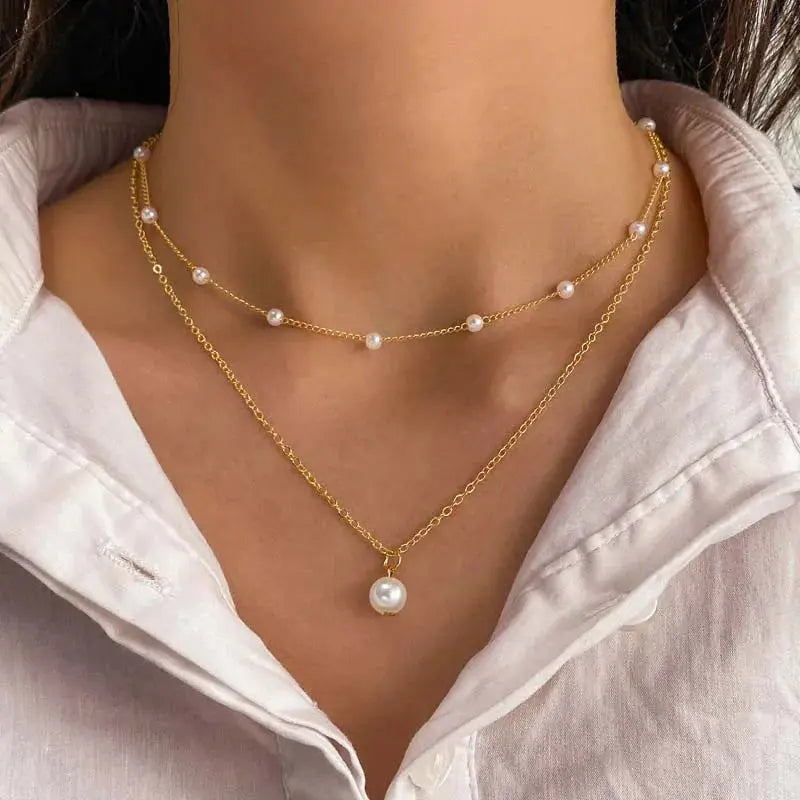 Collier ras du cou en perles couleur or pour femmes et filles, Simple, Double couche, chaîne de cou, bijoux cadeau, nouvelle mode 2025 - HBeauty For Ever