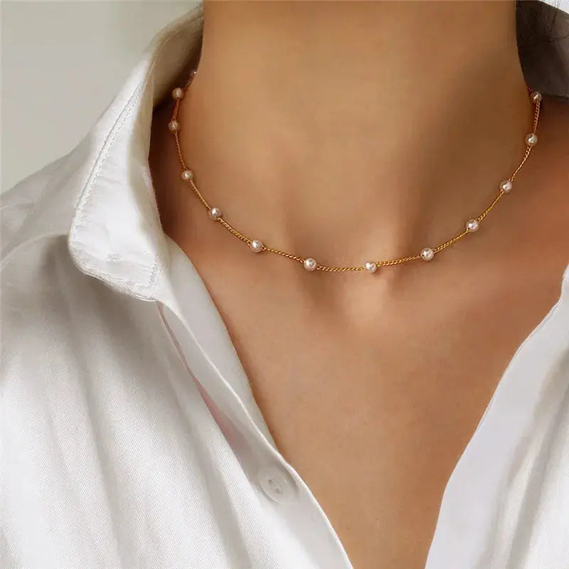 Collier ras du cou en perles couleur or pour femmes et filles, Simple, Double couche, chaîne de cou, bijoux cadeau, nouvelle mode 2025 - HBeauty For Ever