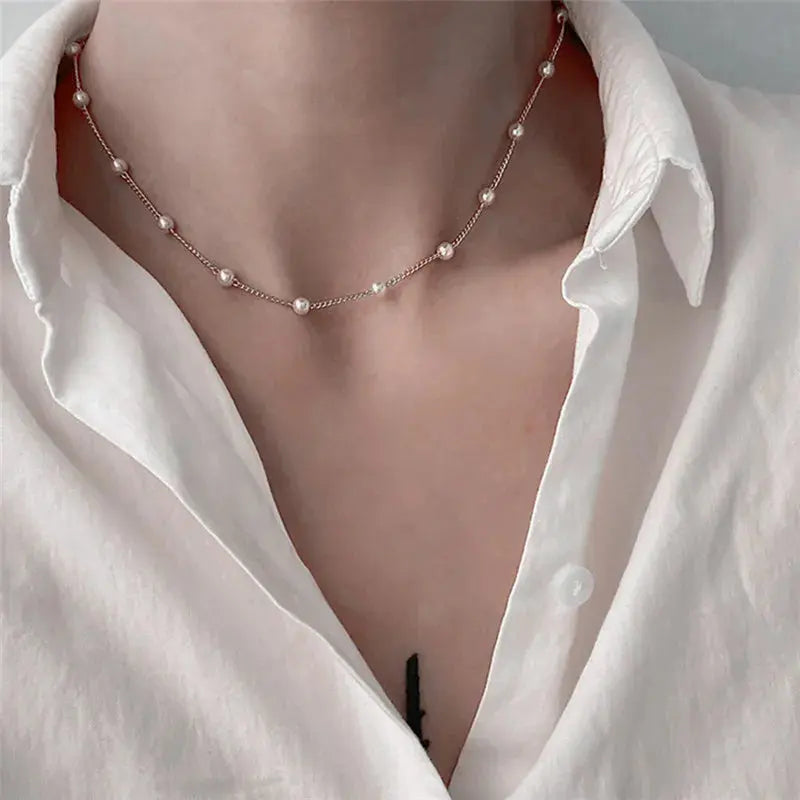 Collier ras du cou en perles couleur or pour femmes et filles, Simple, Double couche, chaîne de cou, bijoux cadeau, nouvelle mode 2025 - HBeauty For Ever